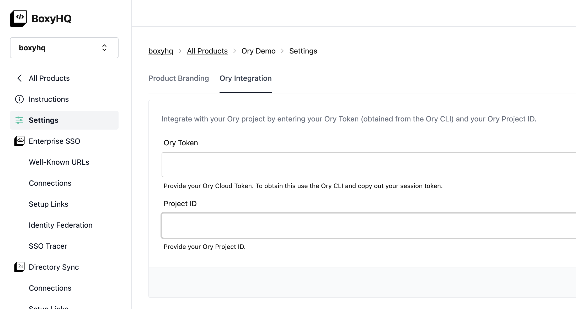 Ory and BoxyHQ Integration